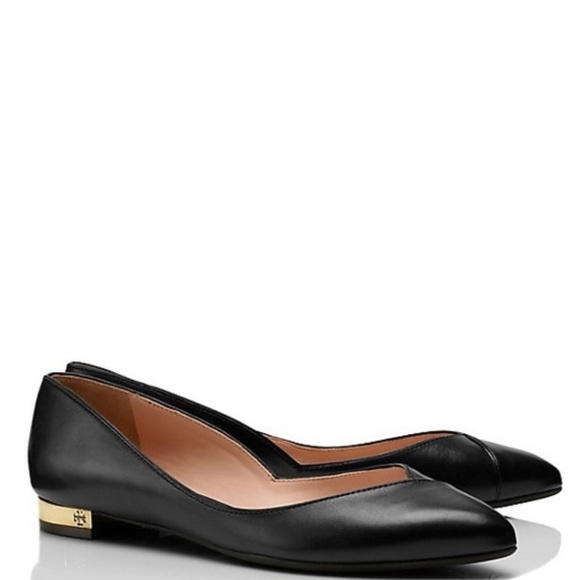 Tory Burch Shoes - Tory Burch Pointed Toe Leather Gold Heel Flats